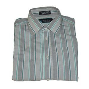 Young Kings By Steve Harvey Grey Green Striped Boy's Dress Shirt Size 10